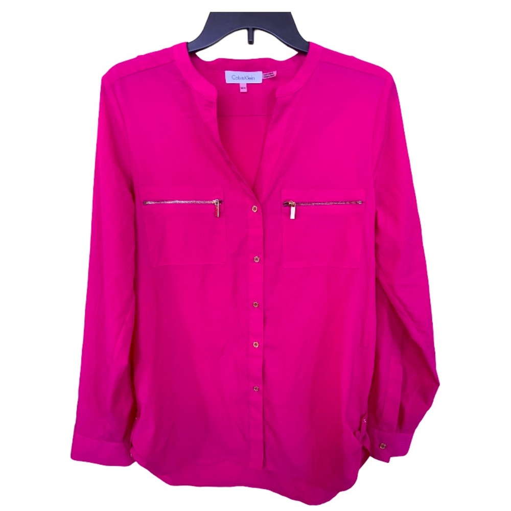 Calvin Klein Blouse Long Sleeve Magenta Pink